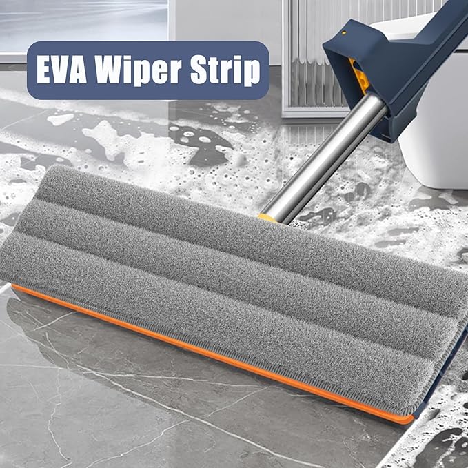 Large Flat Mop with Folding Bucket – Self-Wringing Floor Mop Set with 54" Stainless Steel Handle, 6 Reusable Microfiber Pads, 360° Swivel Head for Home Cleaning on Tile, Wood, Laminate (B-White)
