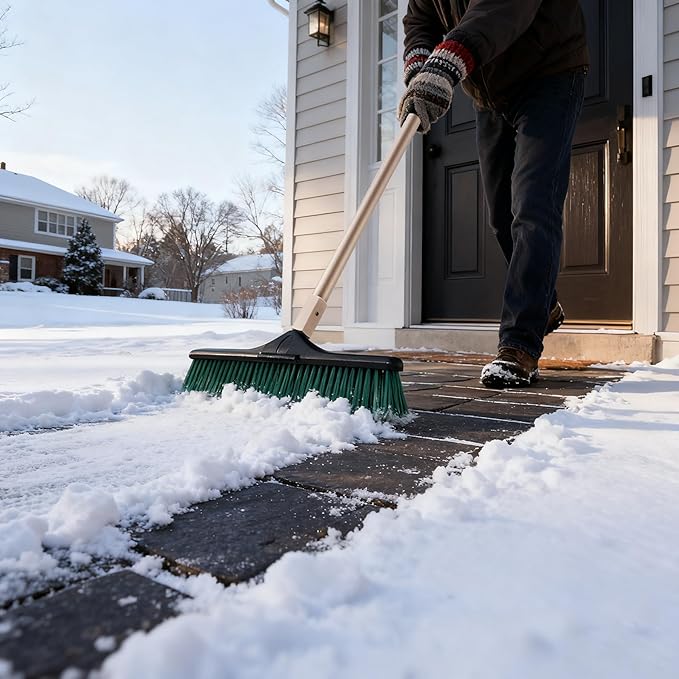 Eyliden Heavy Duty Push Broom 24" - Garage Sweeper Shop Brooms with 66" Long Handle, Outdoor Stiff Bristles Concrete Push Broom for Sidewalk Driveway Yard Patio Deck Warehouse Sweeping, Sweep Snow