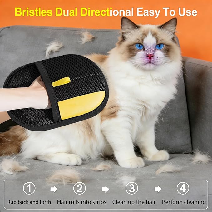 Pet Hair Removal Glove for Cats & Dogs, Electrostatic Grooming Glove for Pet Shedding Hair, Reusable Fur Remover for Furniture Sofa Carpet Car, Lint Cleaning Tool (1 Pcs)