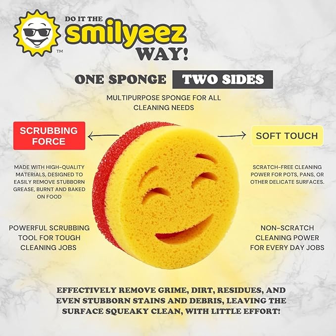 The Original Smiling Handle for Scrub Daddy (Reg. TM) Sponge and Scrub Moji Sponge - (Orange Handle) & 3 Scrub Moji DUO's