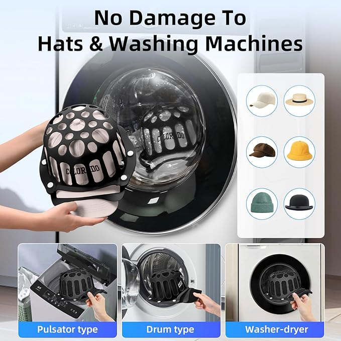 Silicone Hat Washer Cage Hat Cleaner for Baseball Caps, Rust-Proof & Shape-Saving Design,Ball Cap Washer Fit for Adults and Kids Hats Shaper,Flexible and durable，Cap holder,Black