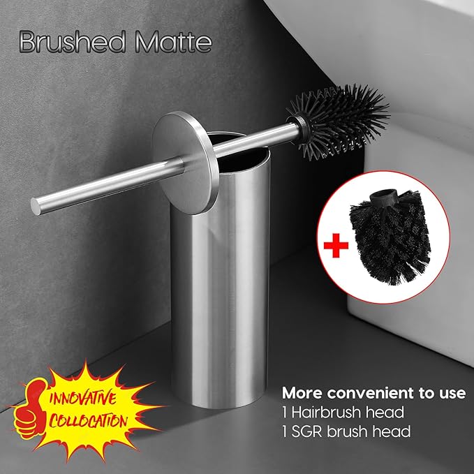 Toilet Bowl Brush Stainless Steel Toilet Brush and HolderSet Toilet Cleaning Brushes Toilet Brushes Holders Toilet Scrubber Brush Accessories to Clean (Brushed)