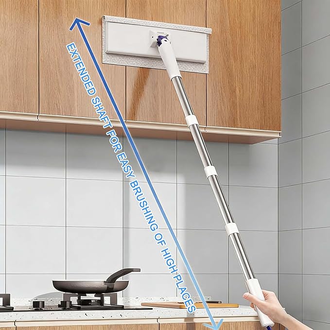 Snap Grip Mini Mop with 5 Reusable Cloths, No Wash Zero Touch Disposable Lazy Mop, Retractable Gap Dust Cleaner Flat Mops with Locking Head, Dry Wet Pads for Floor Hardwood Kitchen Wall (83×16×8cm)