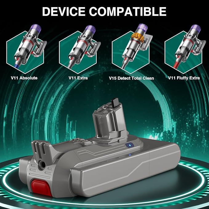 EGR 9000mAh V11 Battery Replacement Compatible with Dyson Click-in Installation for Extra/Absolute/Animal/Torque/Drive/Outsize/V11/V15/SV15/SV22/970425-01 Vacuum