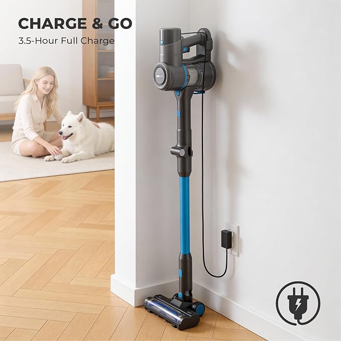 EPROEON Cordless Vacuum Cleaner, 23Kpa 300W Stick Vacuum with Foldable Tube, 45 Mins Runtime, LED Headlight, HEPA Filter, Wall-Mounted Storage, 3-in-1 for Carpet and Hard Floor