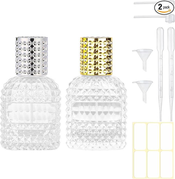 2 Pack Refillable Spray Perfume Bottles, 30ML Clear Thick Glass Empty Perfume Bottles, Perfume Atomizer Travel Cologne Sprayer Bottles