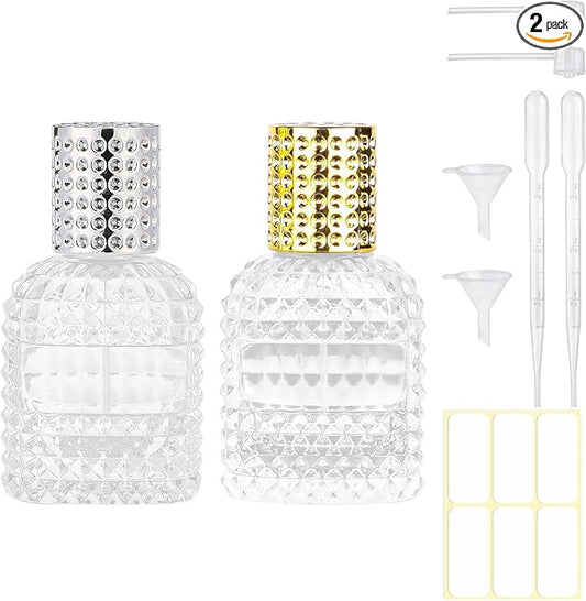 2 Pack Refillable Spray Perfume Bottles, 30ML Clear Thick Glass Empty Perfume Bottles, Perfume Atomizer Travel Cologne Sprayer Bottles