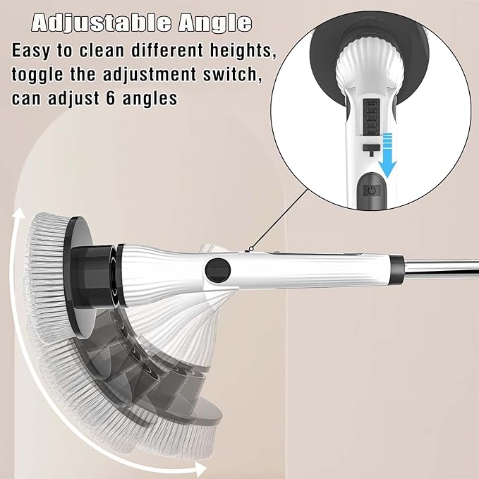 Electric Spin Scrubber, Cordless Cleaning Brush, Rechargeable Scrub Brush with 8 Replaceable Brush Heads, Adjustable Length and Angle Power Scrubber for Bathroom Tile Bathtub Glass