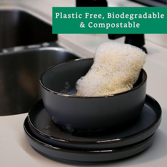 Natural Loofah Kitchen Sponge (XL - 10 Pack) - Natural Sponges for Dishes - Eco Friendly and Compostable Sponges - Plant Based Kitchen Dish Biodegradable Sponge