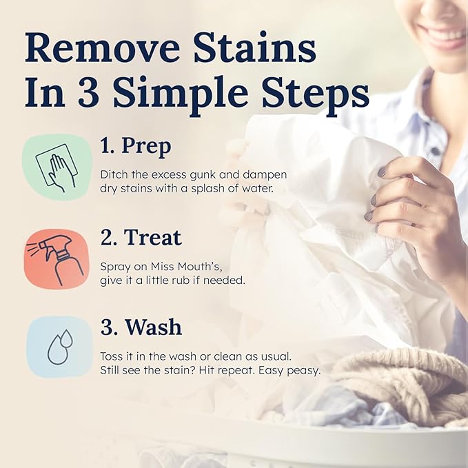 Miss Mouth's Messy Eater Stain Treater Spray - 4oz Stain Remover - Newborn & Baby Essentials - No Dry Cleaning Food, Grease, Coffee Off Laundry, Underwear, Fabric