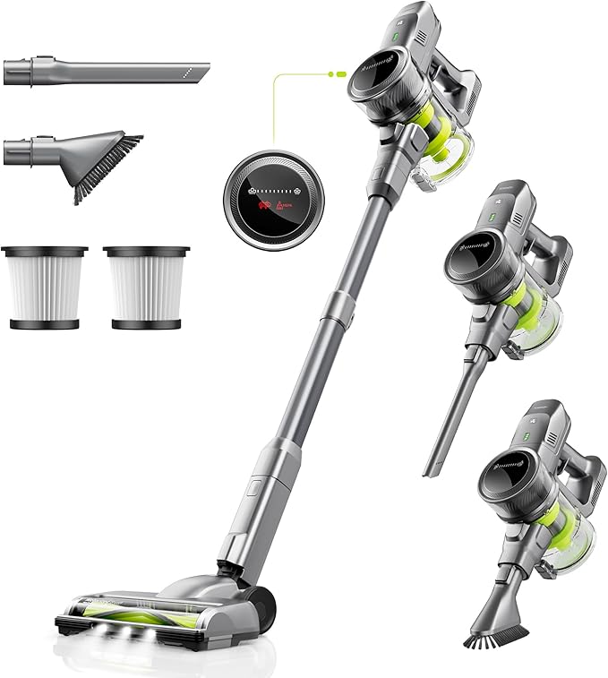 kalado Cordless Vacuum Cleaner 250w, 26000pa Stick Vacuum Cleaner, LED Display Screen, Detachable Battery, Suitable for Hard Floors, Carpets, Pet Hair