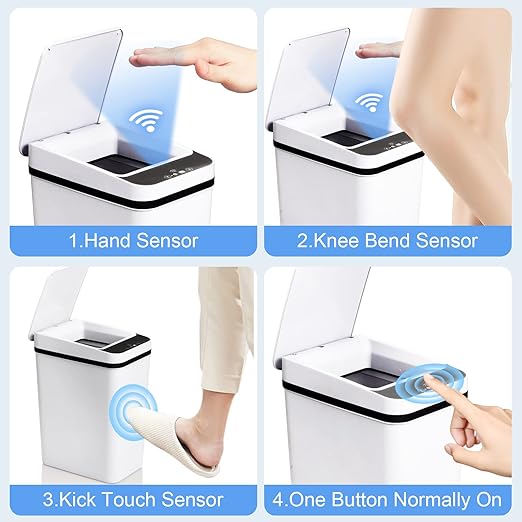 Bathroom Trash Cans with Lid Touchless Automatic Motion Sensor 4 Gallon Small Garbage Can, Smart Electric Plastic Narrow Garbage Bin for Living Room Bedroom Office Kitchen (White)
