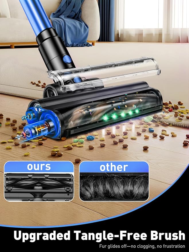 OUYFHK Cordless Vacuum Cleaner, 45000Pa/450W/50Mins Vacuum Cleaners for Home, 8-in-1 Stick Vacuum with LED Screen, Anti-Tangle, Lightweight Rechargeable Vacuum for Carpet Pet Hair Hardwood Floor Blue
