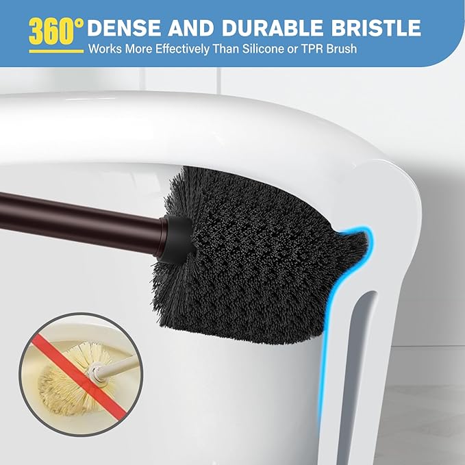 UPTRONIC Toilet Brush, 2 PCS Aluminum Alloy Toilet Brush and Holder Set with Extra Long Handle Durable Bristles Toilet Bowl Brush and Covered Holder for Toilet Scrubber for Bathroom Cleaning