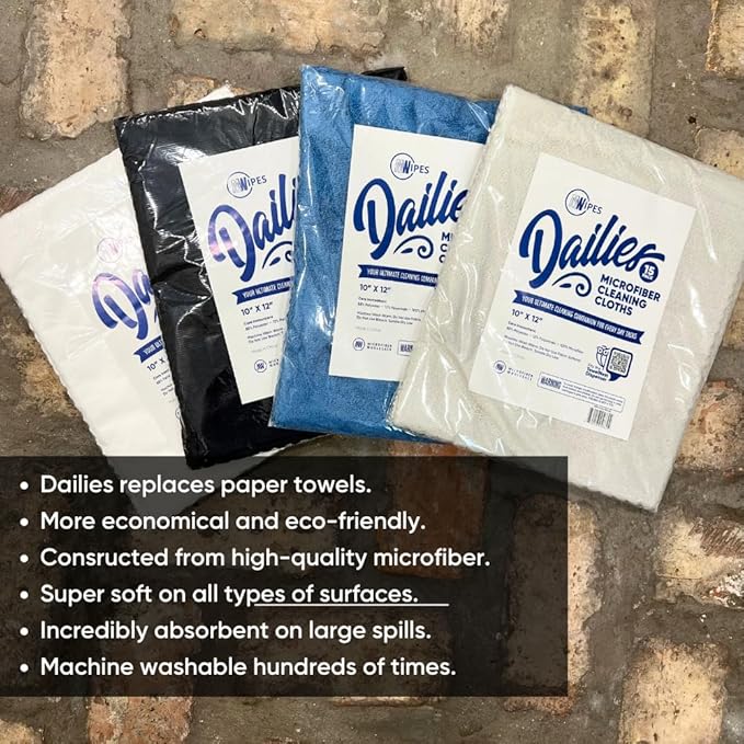 Dailies Microfiber Cleaning Cloths | 60-Pack (White) 12"x10" | Fits TowelNest Dispenser | Reusable, Absorbent, Washable | Eco-Friendly Paper Towel Alternative