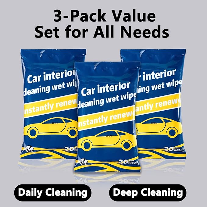 Car Interior Cleaning Wipes, 60 Count, Dashboard and Leather Surface Cleaner, Streak-Free Formula
