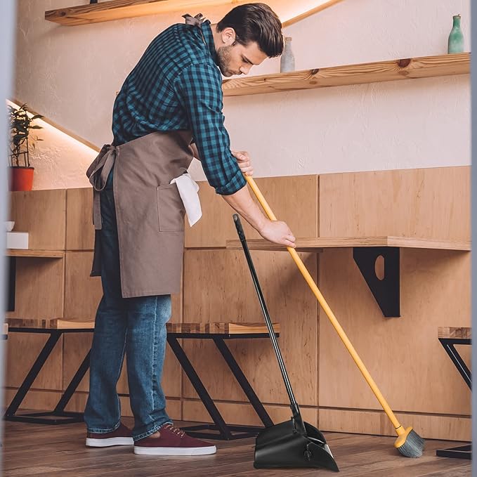Weewooday 8 Pieces Commercial Lobby Dustpan Plastic Upright Dust Pan with Long Handle Metal Upright Dustpan Heavy Duty for Restaurants Commercial Lobby Garage Home and Outdoors Use (Black)