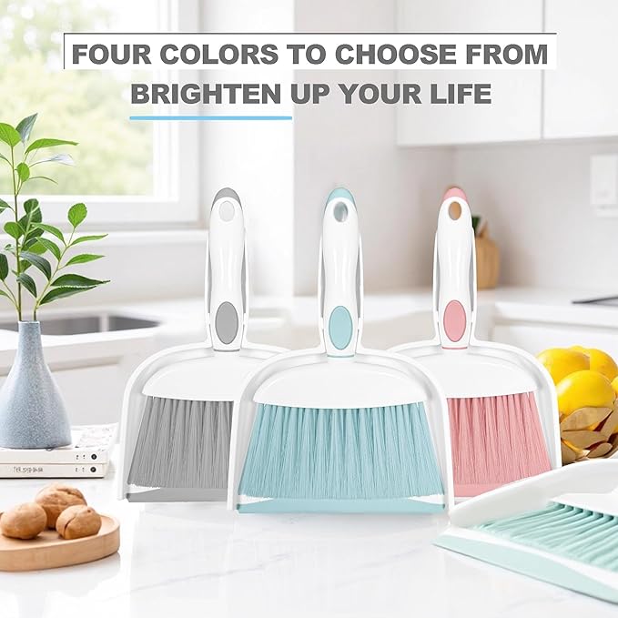 NBGYTECH Mini Broom and Dustpan Set Small Broom with Dustpan Combo Set Portable Cleaning Tools for Home Office RV Learning Camping (White+Grey)