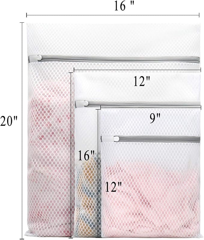 Muchfun 5Pcs Durable Honeycomb Mesh Laundry Bags for Delicates (1 Large, 2 Medium, 2 Small)