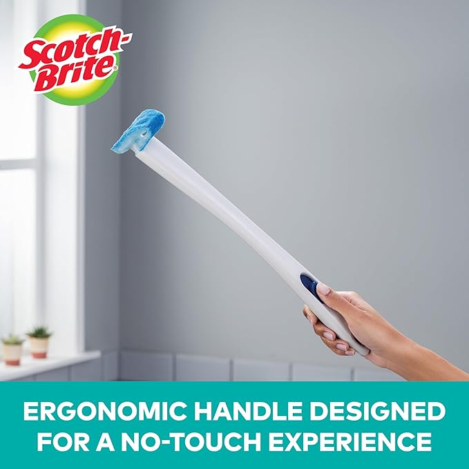 Scotch-Brite Disposable Toilet Scrubber Starter Kit, Disposable Refills with Built-In Bleach Alternative, Includes 1 Handle, Storage Caddy and 5 Refills