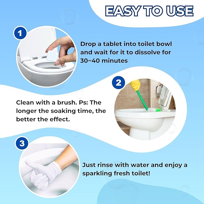 OceanBreezy Toilet Bowl Cleaner Bleach Tablets – Deep Cleaning & Deodorize, Effectively Removes Hard Stains (24-Pack Year Supply), Septic-Safe, Bathroom Cleaning Supplies