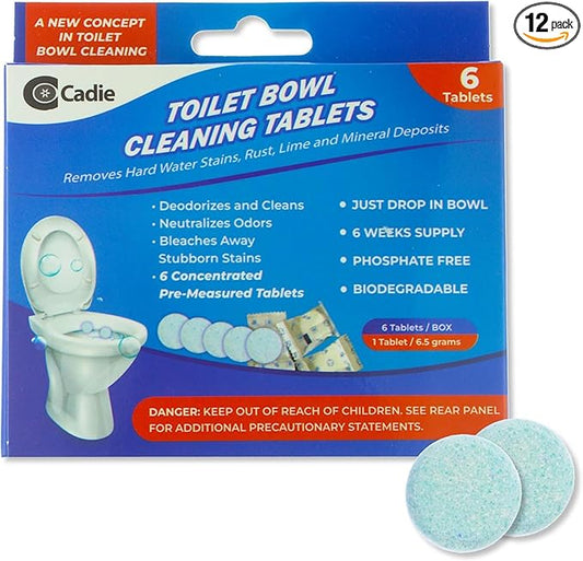 Cadie Toilet Bowl Cleaning Tablets - Automatic Drop-in Bleach 12 Blocks that Cleanse Bathroom at Home & Commercial | Removes Stubborn Stains, Rust, Lime, Mineral Deposits - 2 Pack