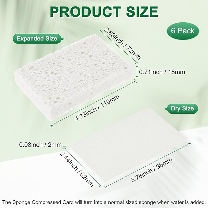 M METERXITY 6-Pack Kitchen Sponges, Condense Eco Cellulose Non-Scratch Scrub Heavy Sponge for Kitchen/Household/Bathroom, Clean Tough Messes Dish Scrubber [White]