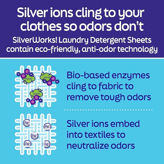 Premium Dissolvable Laundry Detergent Sheets, Silver Ion Odor Elimination Technology, Powerfully Clean & Prevent Odors, Dissolves Fully, 40 Sheets, Free & Clear