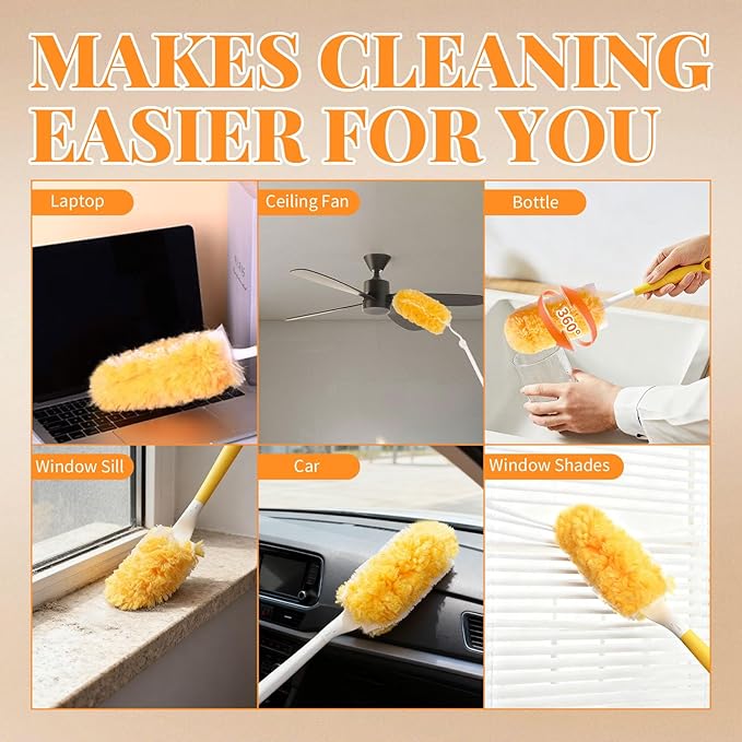 Duster Refill for Swiffer Duster, 20 Count Heavy Duty Duster Refills Kit with 1 Handle for Cleaning Dusting Furniture Blind Ceiling Fan, 360 Disposable Refills Feather Duster