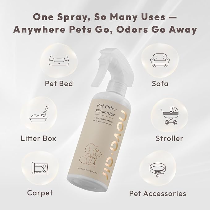Nova-air Pet Odor Eliminator Spray – Instantly Destroys Odors & Pet Smells by Innovated Ti-Oxy™. Non-toxic, Fragrance-free & Safe for Pets, Home Use. Works on Urine, Litter Boxes, Carpets -10oz