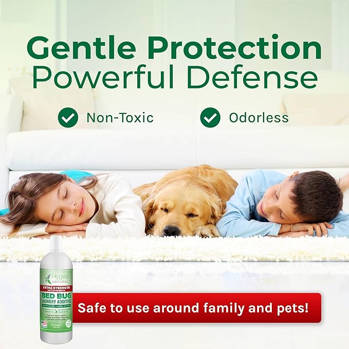 Hygea Natural Extra Strength Lice & Bed Bug Laundry Additive - Gentle, Odorless, and Stain-Free Liquid Laundry Treatment - Child and Pet Friendly - Laundry at Any Water Temperature (1 Gallon)