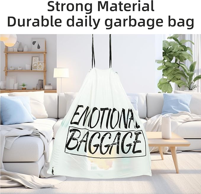 13 Gallon Trash Bags Drawstring, 50 Count Tall Kitchen Trash Bags, Sturdy Large Trash Bags, Emotional Baggage Printed Garbage Bags 13 Gallon Tall Kitchen, Tear Resistant Kitchen Garbage Bags