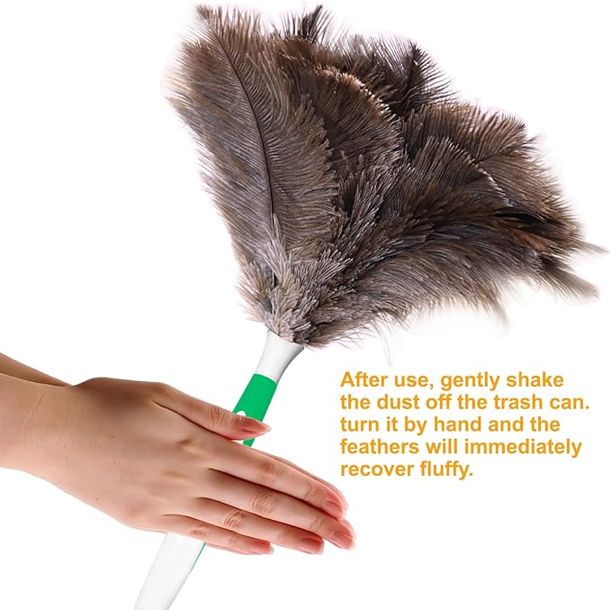 Lycbayn Genuine Ostrich Feather Duster 16 Inch Reusable Fluffy Soft Car Blind Baseboard Cleaner Handheld Dust Brush Washable for Home Office Cleaning Supplies