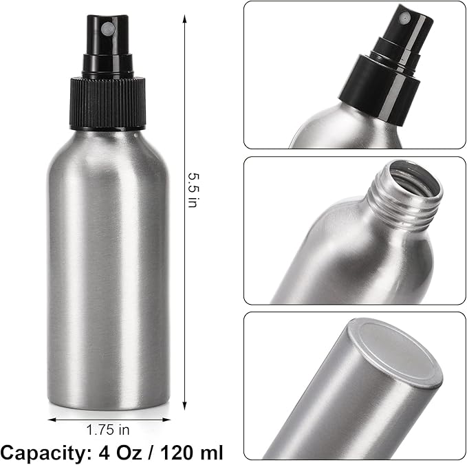 Youeon 12 Pack 4 Oz Fine Mist Spray Bottles, Reusable Aluminum Empty Spray Bottles, Small Refillable Bottle for Travel, Cosmetic, Perfume, Toner, Essential Oil Storage, Leak Proof