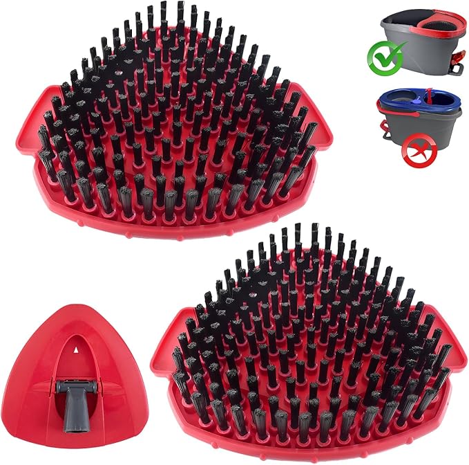 Scrubber Mop Head for Ocedar, Scrub Brush Scrubber Head Compatible for O Cedar Easywring 1-Tank System, 2 Pcs Mop Brush Spin Mop Scrub Brush Head with 1 Mop Base for Bathroom Kitchen Tub and Tile