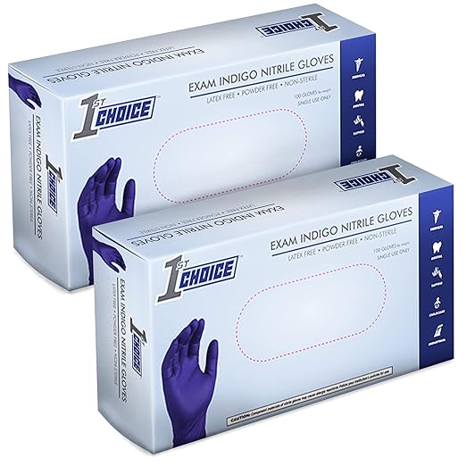 1st Choice Nitrile Disposable Gloves, 3 Mil Indigo Nitrile Gloves XL 2 Boxes of 100 Medical Exam Gloves Disposable Latex Free