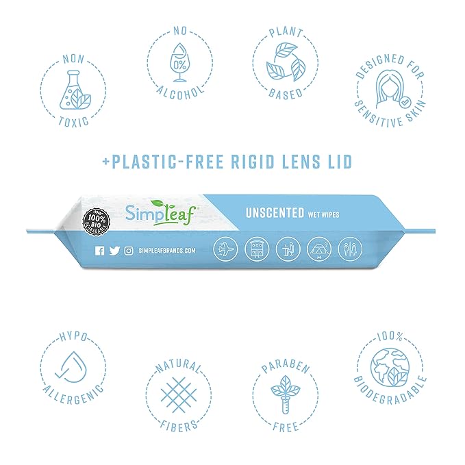 Simpleaf Flushable Wet Wipes Unscented | Plastic Free, Paraben & Alcohol Free | Hypoallergenic & Safe for Sensitive Skin | Soothing Aloe Formula | Adult Toilet Wipes (12 x 50 Counts Pack) 600 Counts