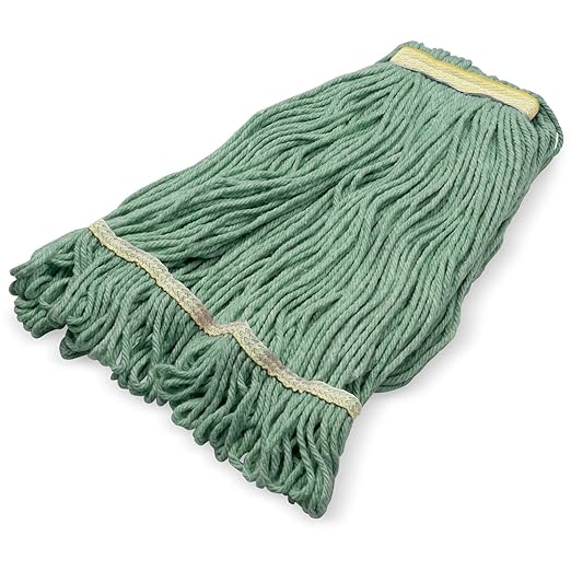 SPARTA Flo-Pac Acrylic Mop Head, Loop-Ended, Narrow Band with 1" Yellow Band for Organized Cleaning, Small, Green