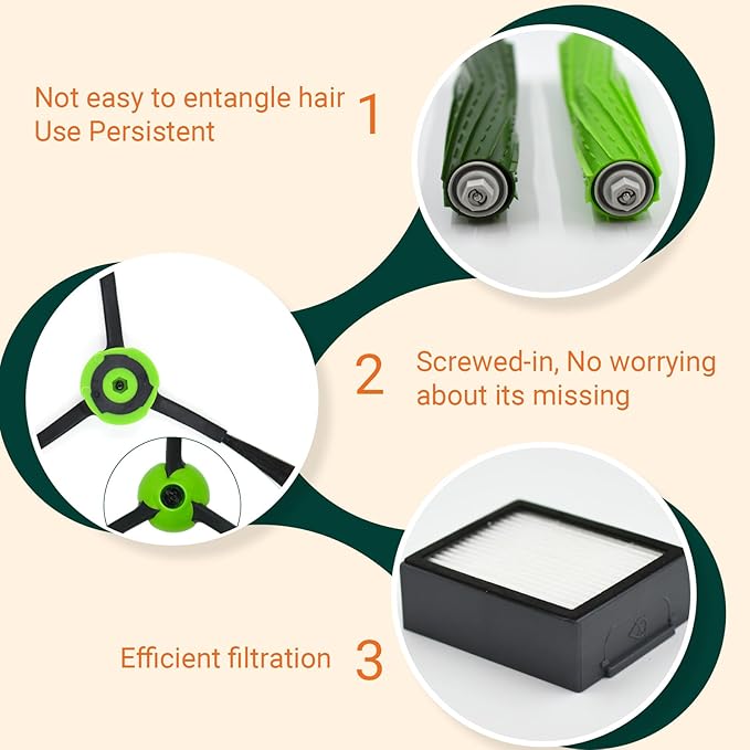 Yojolee Replacement Parts Compatible with iRobot Roomba J7 J7+ J5 J5+ J6 J6+ J8 J8+ J9 J9+ i e j Series Vacuum Cleaner Accessories Kit,Front Caster Wheel,Rubber Brushes,6 HEPA Filters,6 Side Brushes