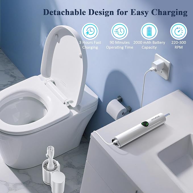 Electric Toilet Brush and Holder Set, Redagod Multi-function Toilet Bowl Cleaners with Solid Handle and Durable Bristles Easy Deep Cleaning for Bathroom,Rechargeable,5 Refills Disposable Cleaner Brush
