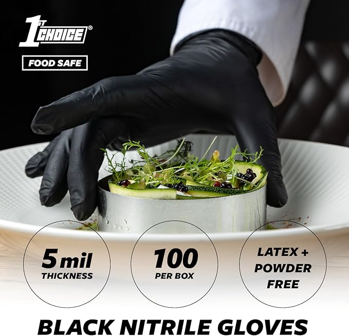 1st Choice Black Nitrile Gloves Disposable Latex-Free 5 Mil Textured for Cooking, Cleaning, Food Prep, XX- Large, Case of 1000