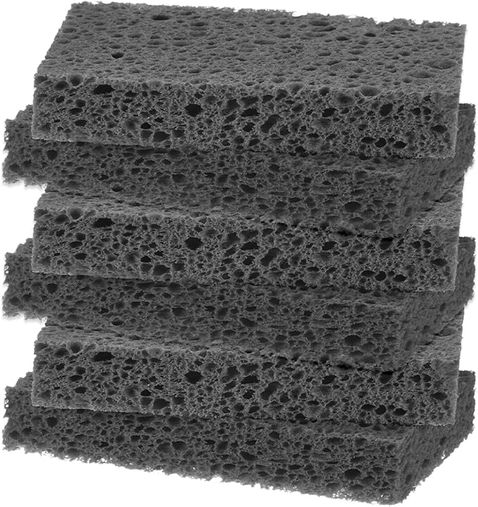M METERXITY 6-Pack Kitchen Sponges, Condense Eco Cellulose Non-Scratch Scrub Heavy Sponge for Kitchen/Household/Bathroom, Clean Tough Messes Dish Scrubber [Black]