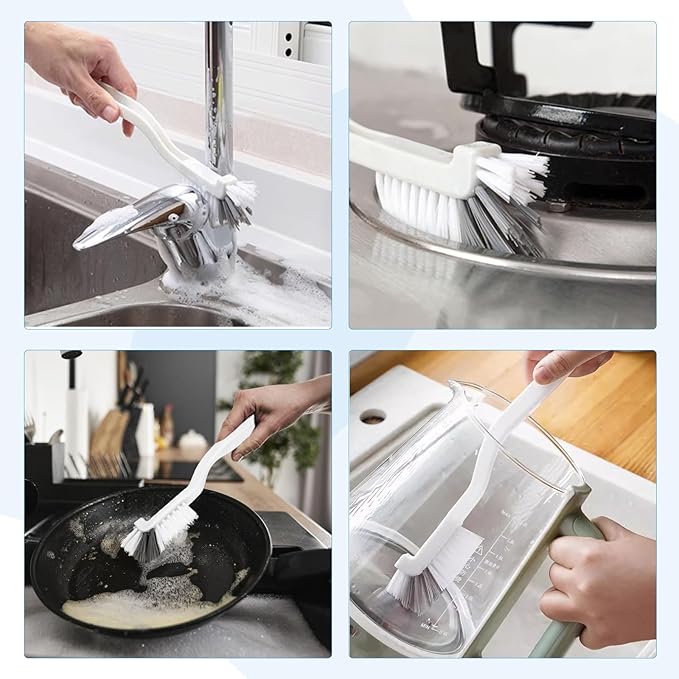 SENEMO Small Crevice Cleaning Brush Set for Household Use, 4-Piece Multifunctional Small Scrub Brushes Hard Bristle Gap Cleaning Brushes with Handle for Kitchen Sinks Window Tracks Bathroom Corners(4)