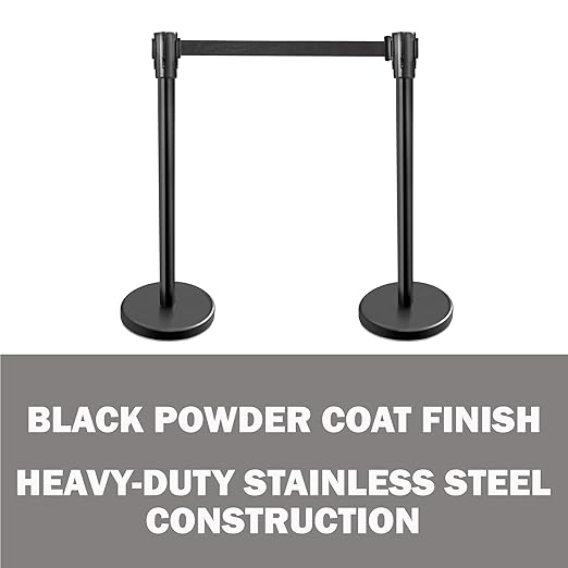 New Star Foodservice 54590 Stanchions, 36-Inch Height, 6.5-Foot Retractable Belt, Set of 2, Black Belt