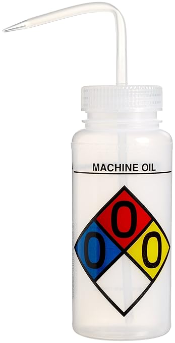 SP Bel-Art Safety-Labeled 4-Color Machine Oil Wide-Mouth Wash Bottles; 500ml (16oz), Polyethylene w/Natural Polypropylene Cap (Pack of 4) (F11716-0010)