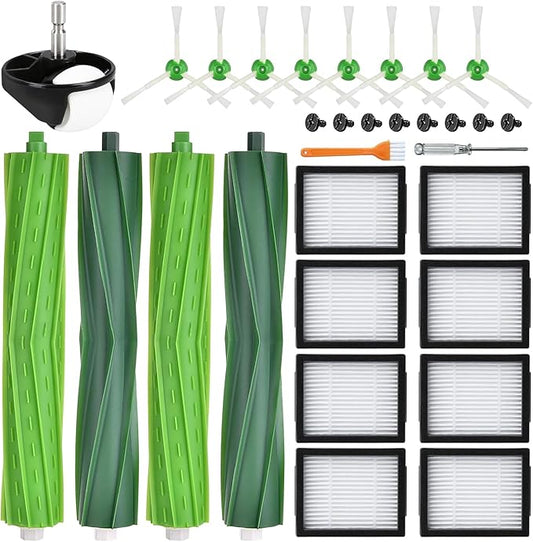 APZOVO 19 Pack Replacement Parts for iRobot Roomba i7 i7+ i3 i3+ i4 i4+ i5 i5+ i6 i6+ i8 i8+ E5 E6 E7 j6 j6+ j7 j7+ Combo i5 i5+ j5 j5+, 4 Roller Brush 8 Filter 8 Side Brush 1 Front Caster Wheel