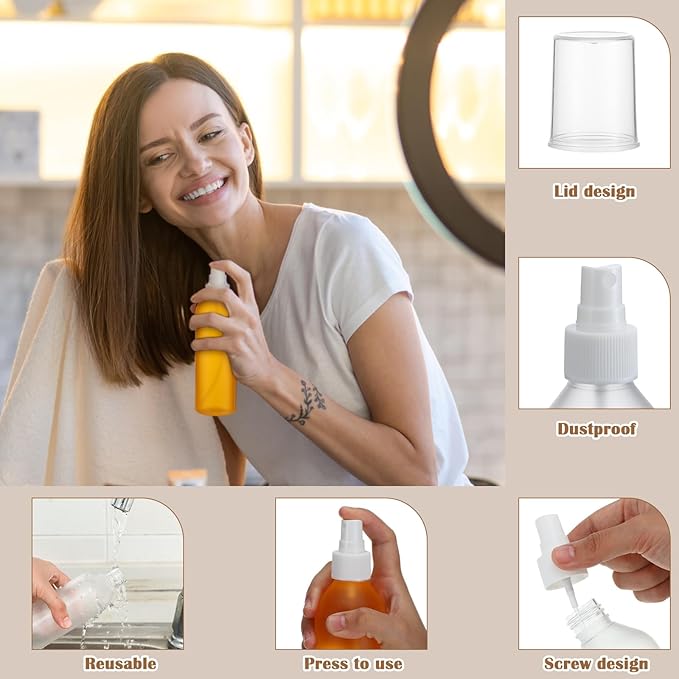 Eccliy 32 Pcs 8 oz Spray Bottles Fine Mist Cleaning Bottles Clear Empty Plastic Travel Sprayer Refillable Sprayer with Cap for Cleaning Solutions Oils Travel Perfumes(Clear,White,Frosted)
