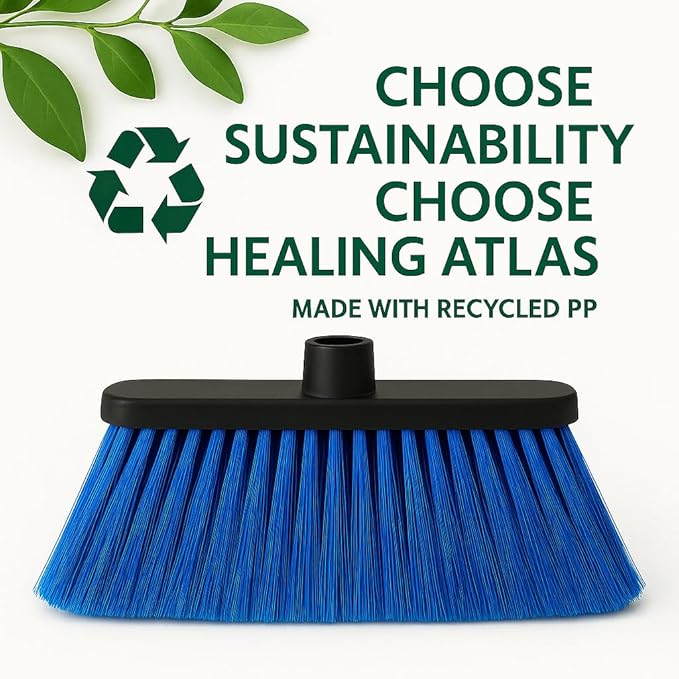 Healing Atlas LUZIA Blue 14" High-Density Push Broom Head – Soft Flagged Tips – Universal 7/8" Thread – Indoor/Outdoor – Eco-Friendly Recycled PP (Blue, LUZIA)