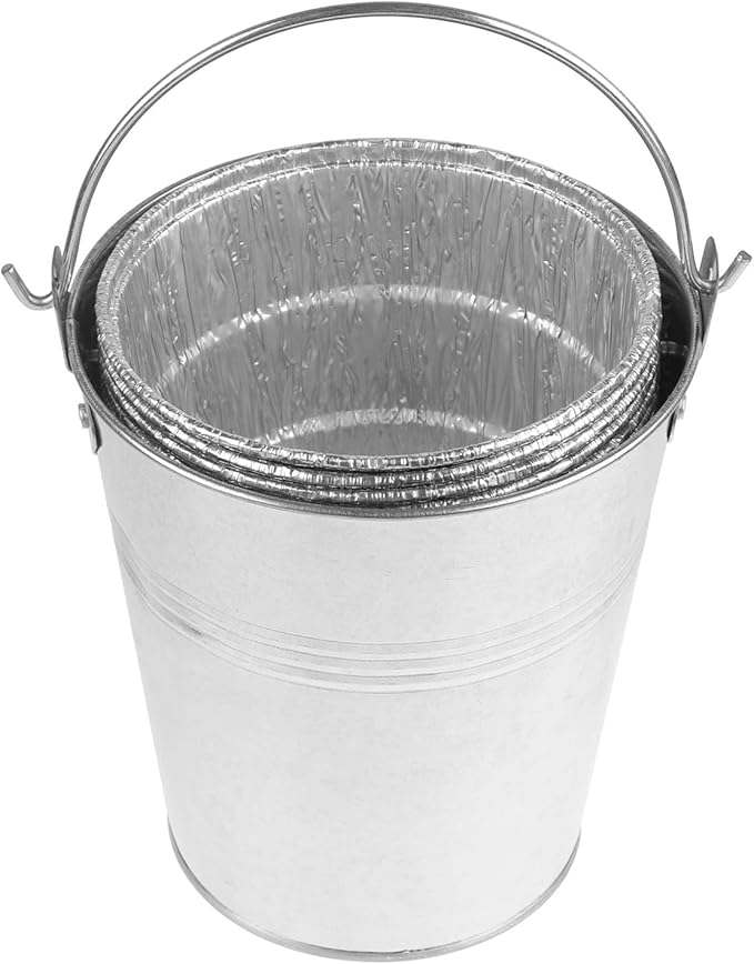 Drip Grease Bucket Can & 12-Pack Liners for Traeger 20/22/34, Pit Boss, etc Pellet Smoker Grill (Silver 12)