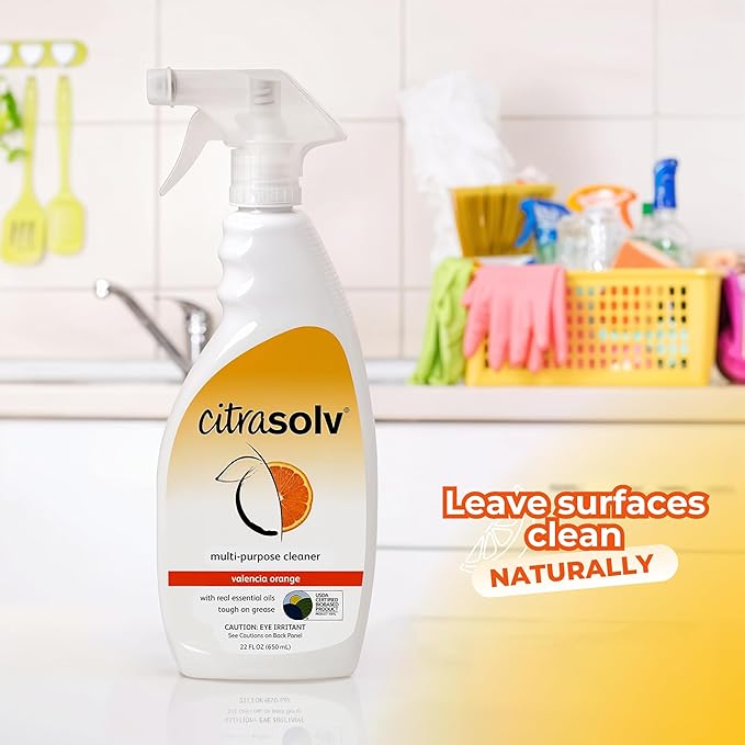 Citra Solv All Purpose Cleaning Spray – Powerful Citrus Degreaser for Kitchen & Bathroom, Multi-Surface Cleaner, No Harsh Chemicals, Valencia Orange 22oz (Pack of 3)